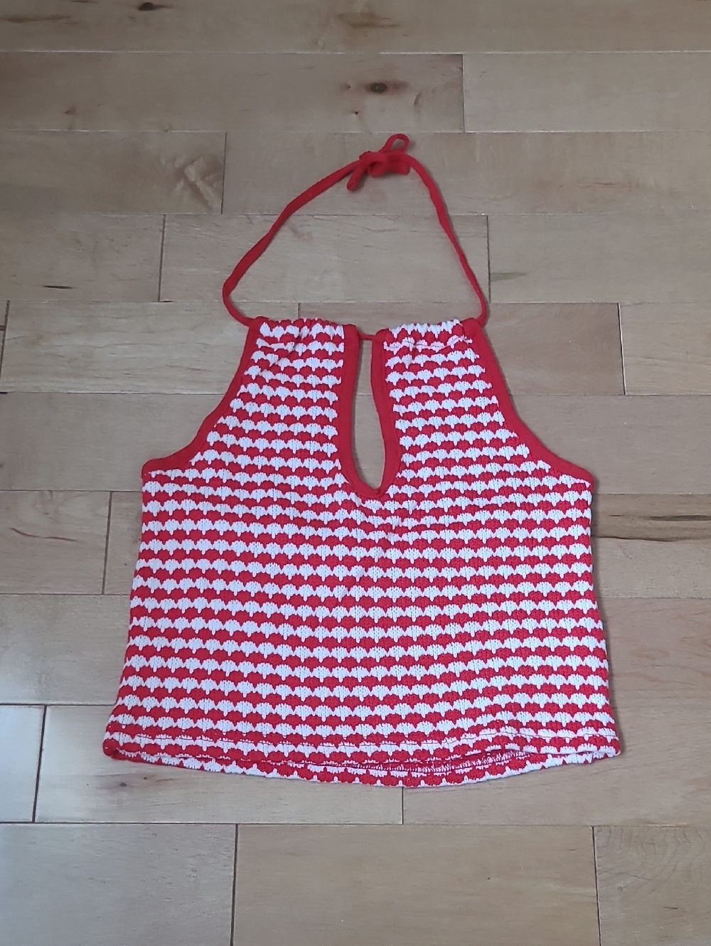 Zara NEW Red White Crocheted Fan Pattern Thin Halter Straps Cropped Size Medium